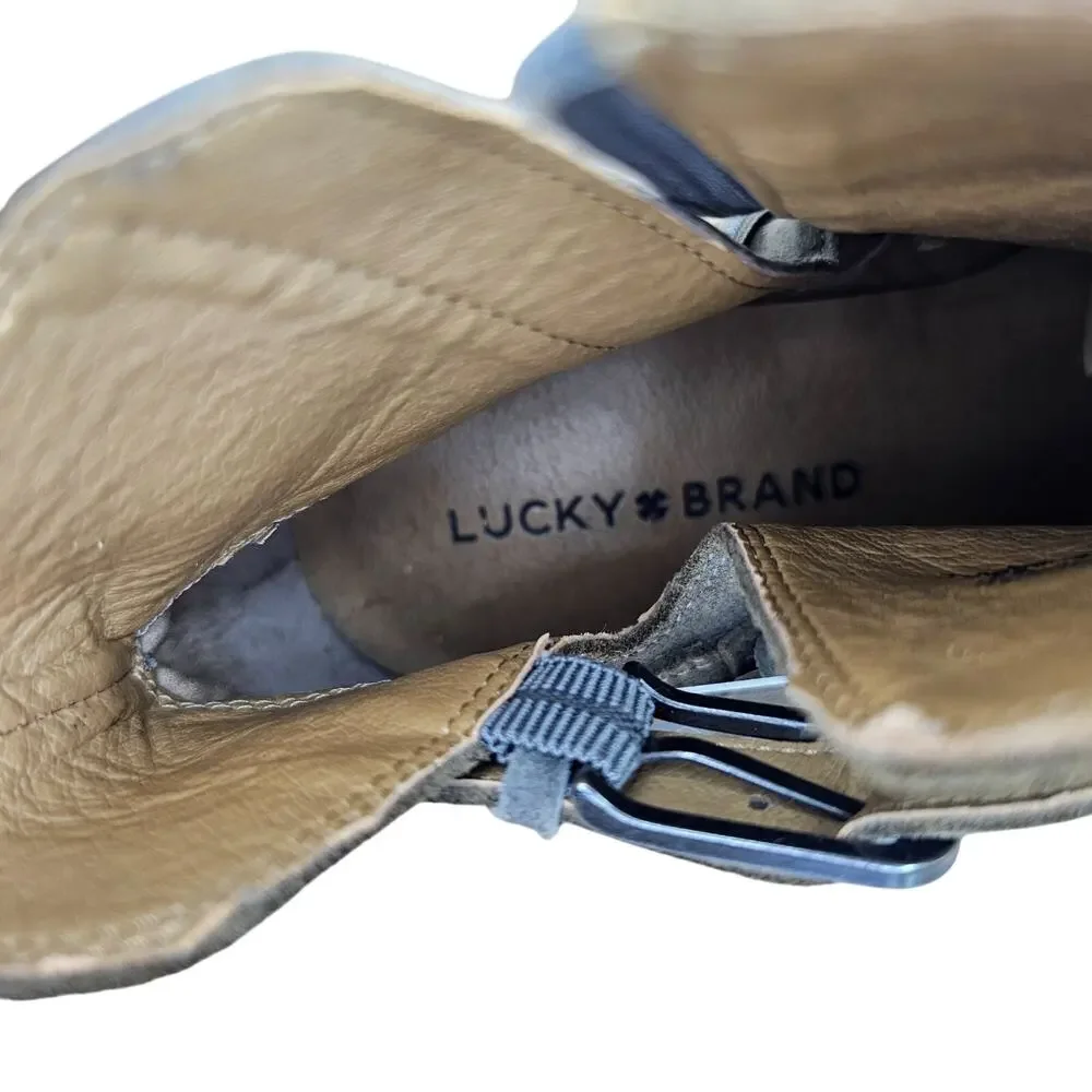 Lucky Brand Loreniah Suede Buckle Ankle Boots Booties Gray Green Sz 8.5